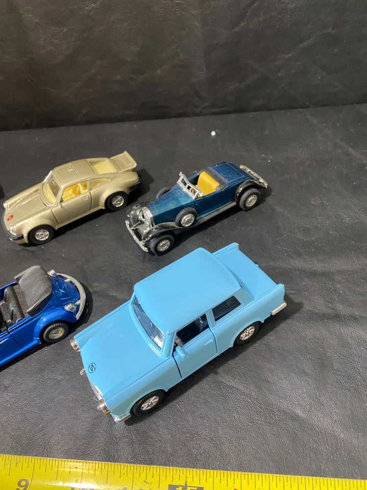vintage pull-back diecast cars lot of 6 car 1/32 1/43 w/ Trabant blue - Image 4 of 4