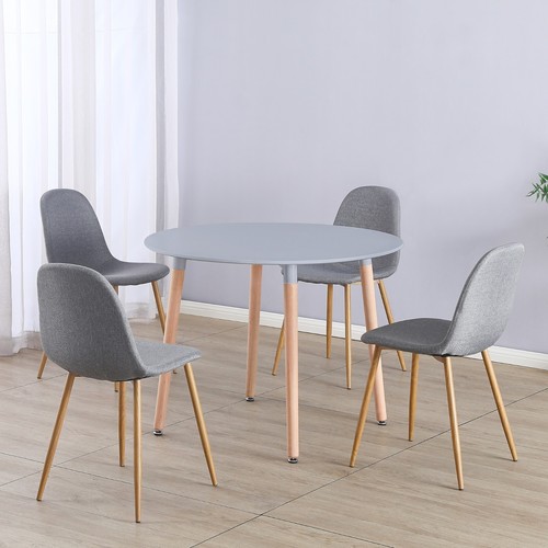 Round Dining Table & Chair Set 4 Seat Circular Dinner Kitchen Scandi White Grey - Picture 5 of 62
