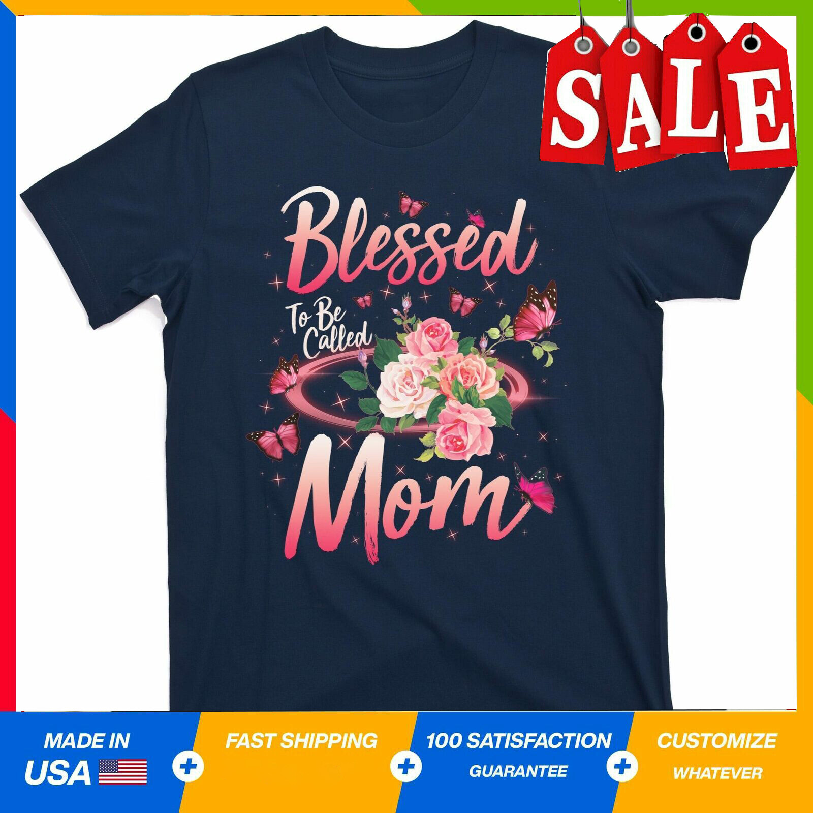 Mother's Day Blessed To Be Called Mom Butterflies And Roses T-Shirt Unisex