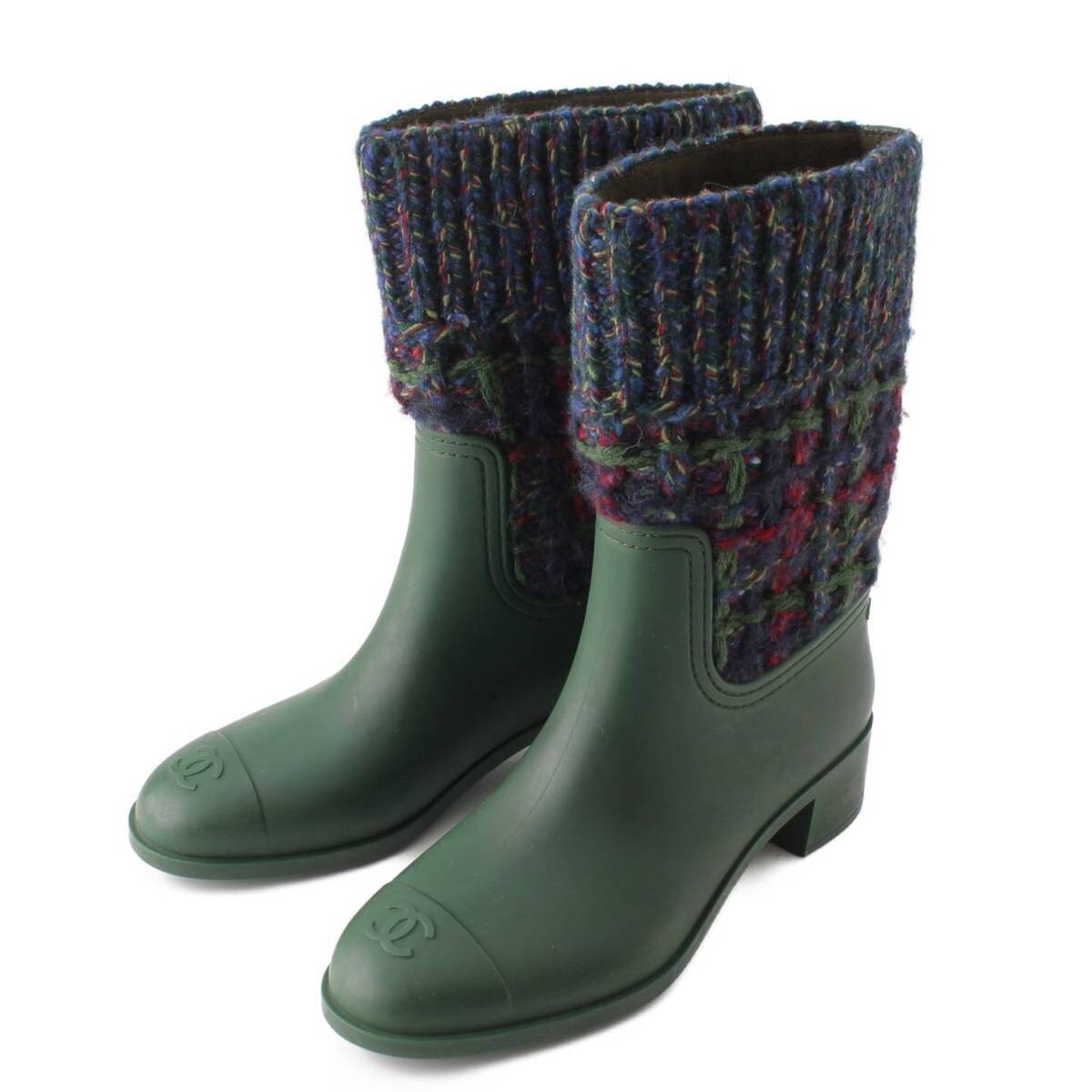 CHANEL Rubber Knit Short Boots 38 Green Women | eBay