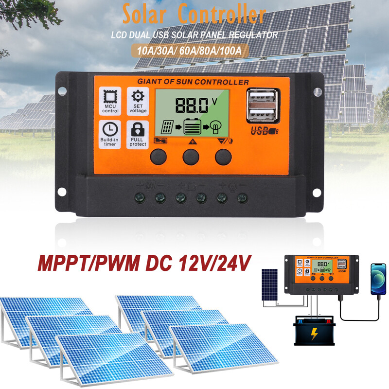 12V/24V Auto 30A 40A 50A 60A MPPT Solar Charge Controller Solar Panel Battery Regulator Dual Usb Lcd Display With User Manual High Efficiency