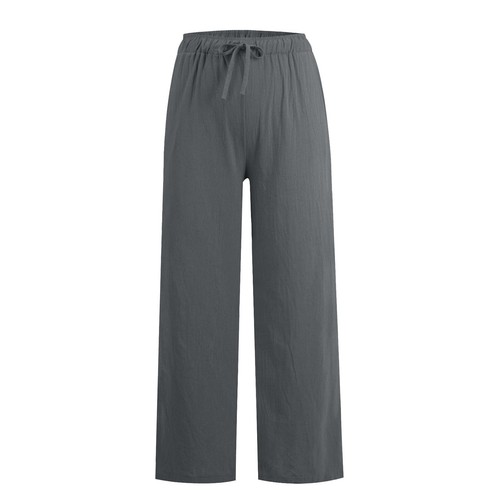 Women Cotton Linen Plain Trousers Pants Ladies Elastic Waist Bottoms Trousers - Picture 15 of 27