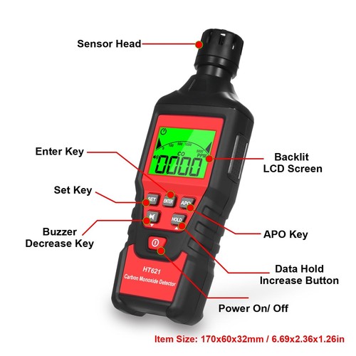 Misuratore di Monossido di Carbonio Portatile, Rilevatore di CO 0-5000PPM per Viaggio Auto Campeggio - Foto 5 di 8