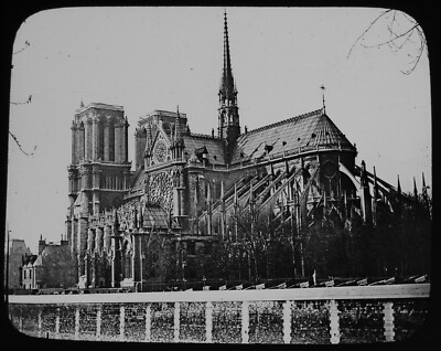 ANTIKES magisches Laternendia NOTRE DAME KATHEDRALE AUS SE PARIS UM 1890 FOTO