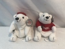 2 1997 COKE Polar Bear Red Shirt Red Hat Bottle Beanie Bean Bag Plush Coca-Cola