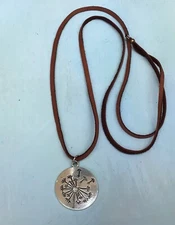 New Dandelion Sundance Charm artisan Necklace genuine suede leather cord