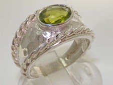 SOLID 925 STERLING SILVER HALLMARKED QUALITY NATURAL PERIDOT SOLITAIRE BAND RING