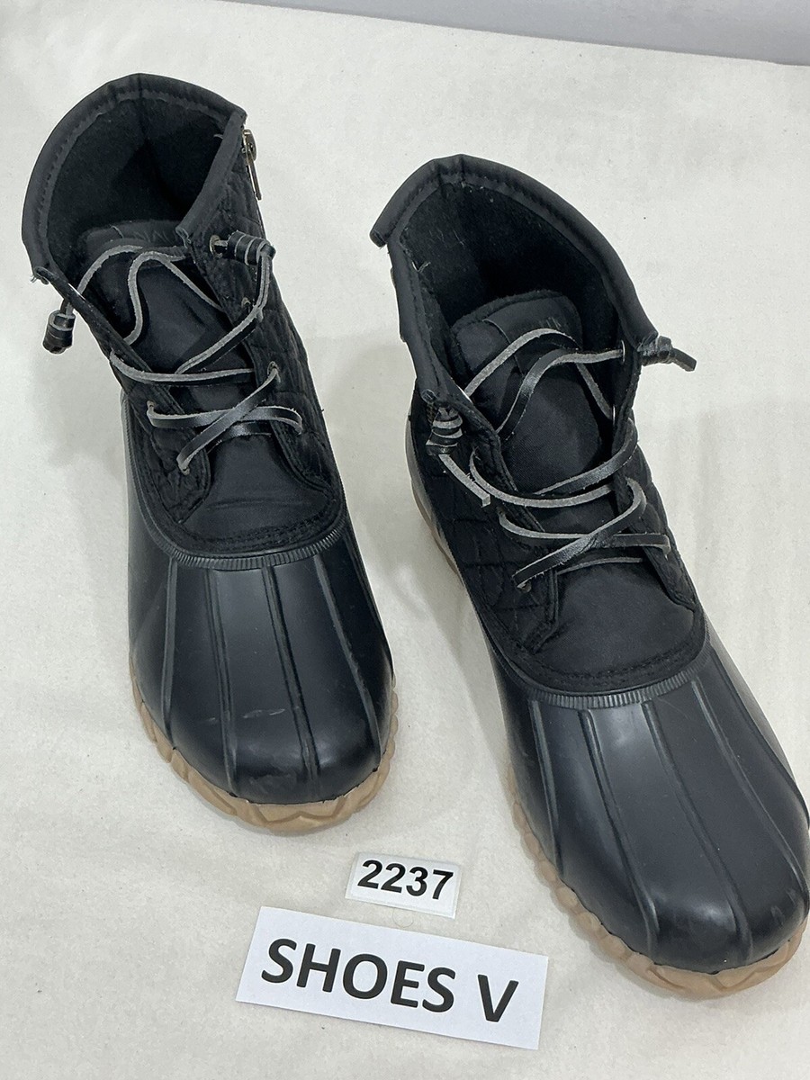 Womans Nautica Dorsay Black Quilted Ankle Duck Rain Snow Rubber Boots Size  10