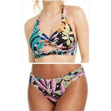 Bar III Bikini Set Keyhole Top Hipster Bottoms size L Hidden Jungle NWT