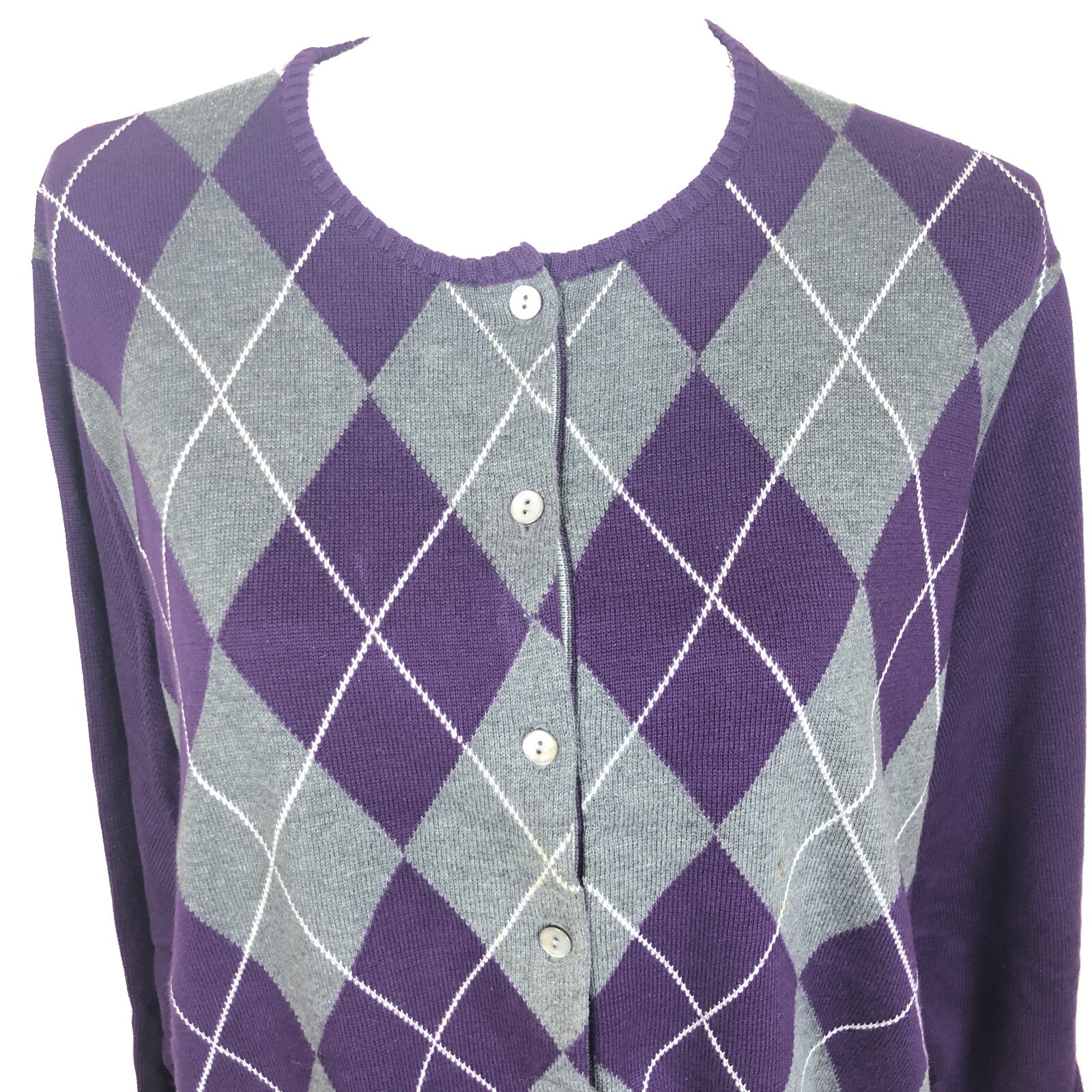 Lands End Argyle Cardigan Sweater 2X 