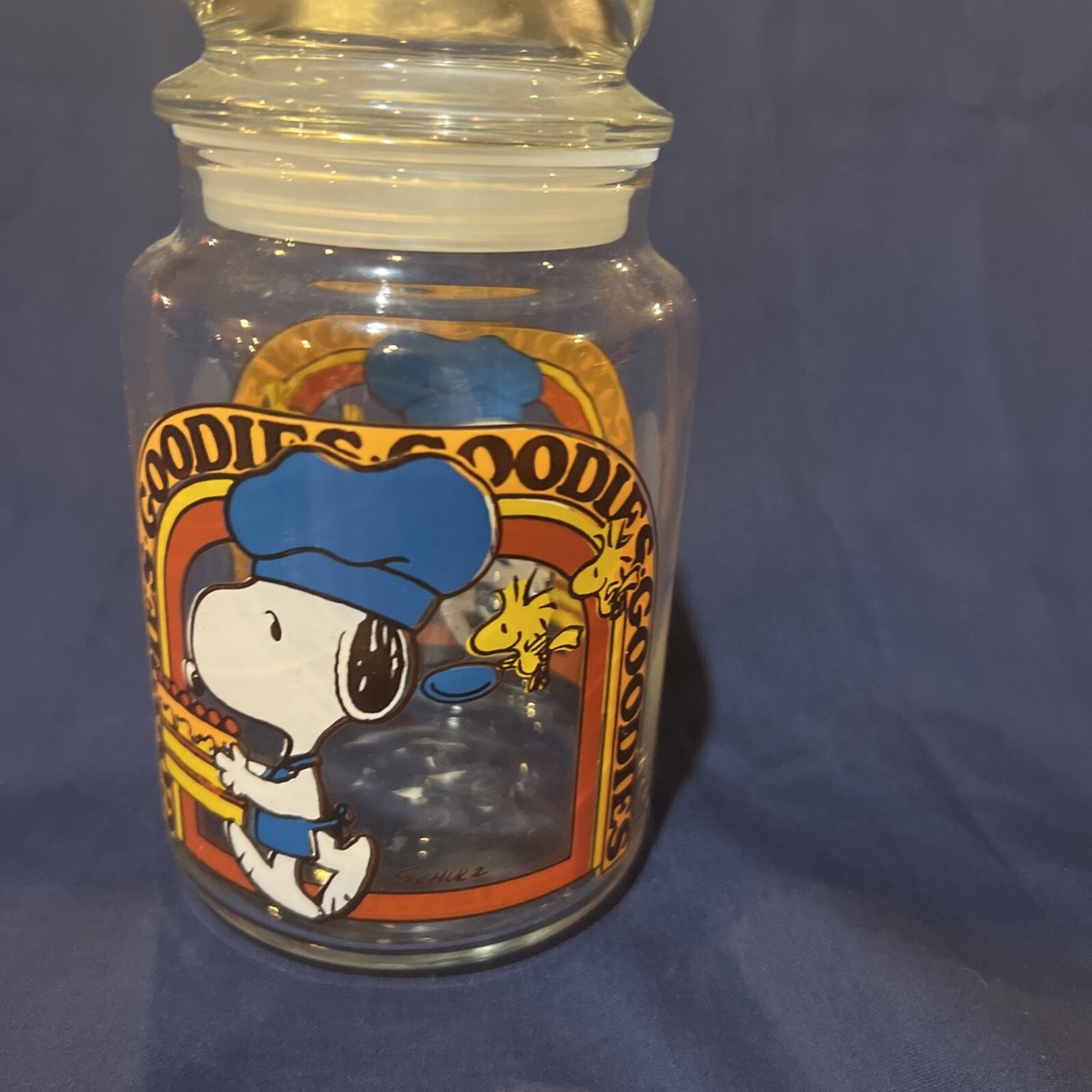 1958 1965 Peanuts Snoopy Woodstock Glass Cookie Jar Goodies Schulz