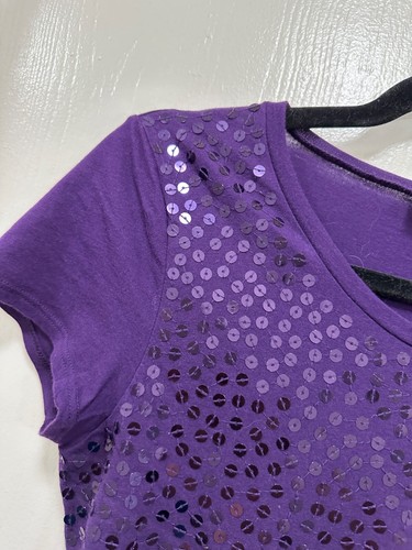Dknyc Women T-shirt Y2K Purple Sequin 100% Cotton size S - Picture 5 of 9