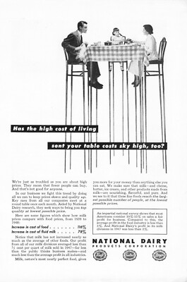 1947 National Dairy Products Table Costs Sky High Family Vintage Print Ad 