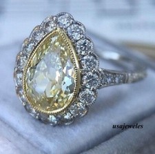 Pear Shape Real Citrine 3CT Engagement Wedding Jewelry Ring 14K 2-Tone Gold Over