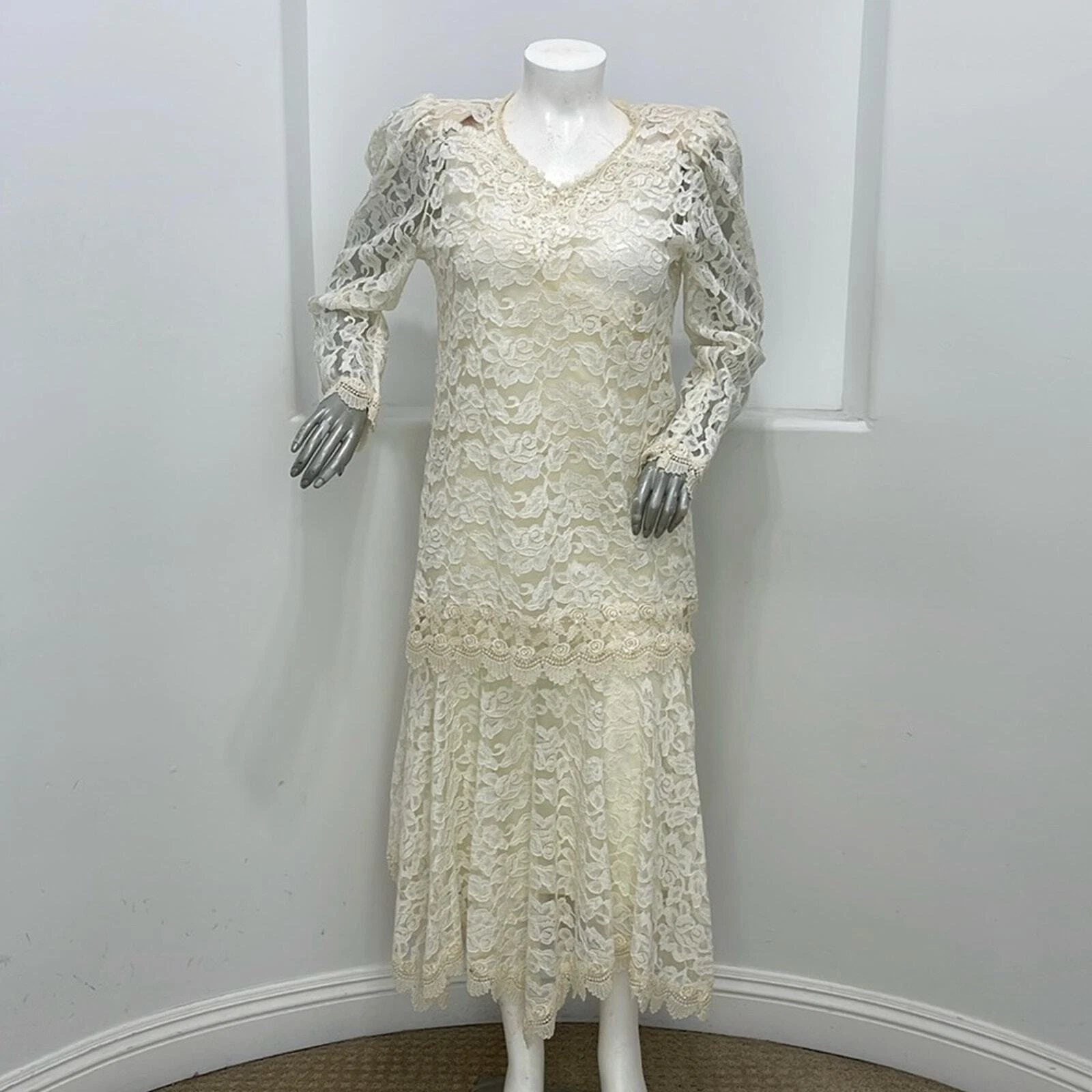 Abito midi Jovani formale matrimonio due pezzi pizzo taglia 18 vintage