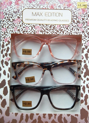 MAX EDITION 3-PACK PREMIUM READING GLASSES READERS +2.50 NEW AUTHENTIC