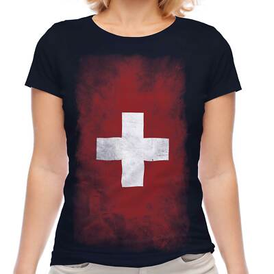 SCHWEIZ VERBLASSTE FLAGGE DAMEN T-SHIRT OBERTEIL SCHWEIZ SVIZZERA SUISSE SWISS SVIZRA