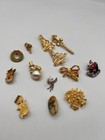 Vintage Christmas Brooches Pins Set of 13 Metal Stone Plastic Unsigned