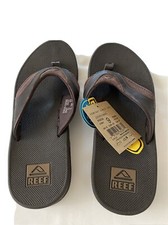 MEN'S REEF FANNING BROWN LEATHER UPPER FLIP FLOP BEACH SANDALS SIZE 9 NWT
