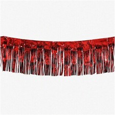 Shimmering Ruby Festive Fringe: 10ft x 15in Metallic Tinsel Garland for Floats,