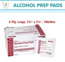 Alcohol Prep Pads Sterile, 2-Ply, Large, 1¾" x 3½" 100/bx Prep Pad Medical Grade