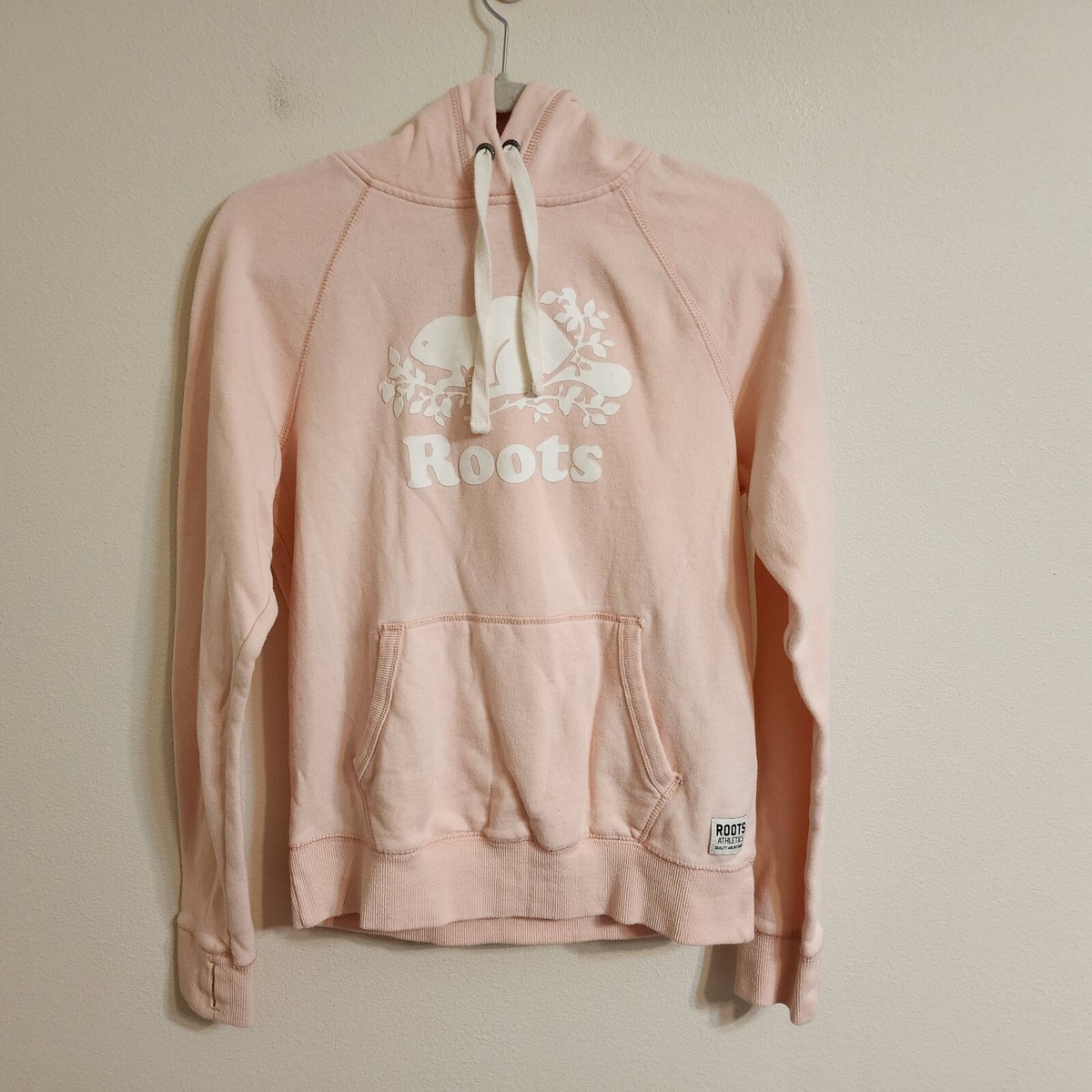 Roots Women Sweatshirt Hoodie Light Pink, Logo Print Graphic XS/TP - Main Image