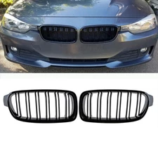 For BMW F30 2012-2018 3 Series Front Bumper Kindey Grille Grill Gloss Black 