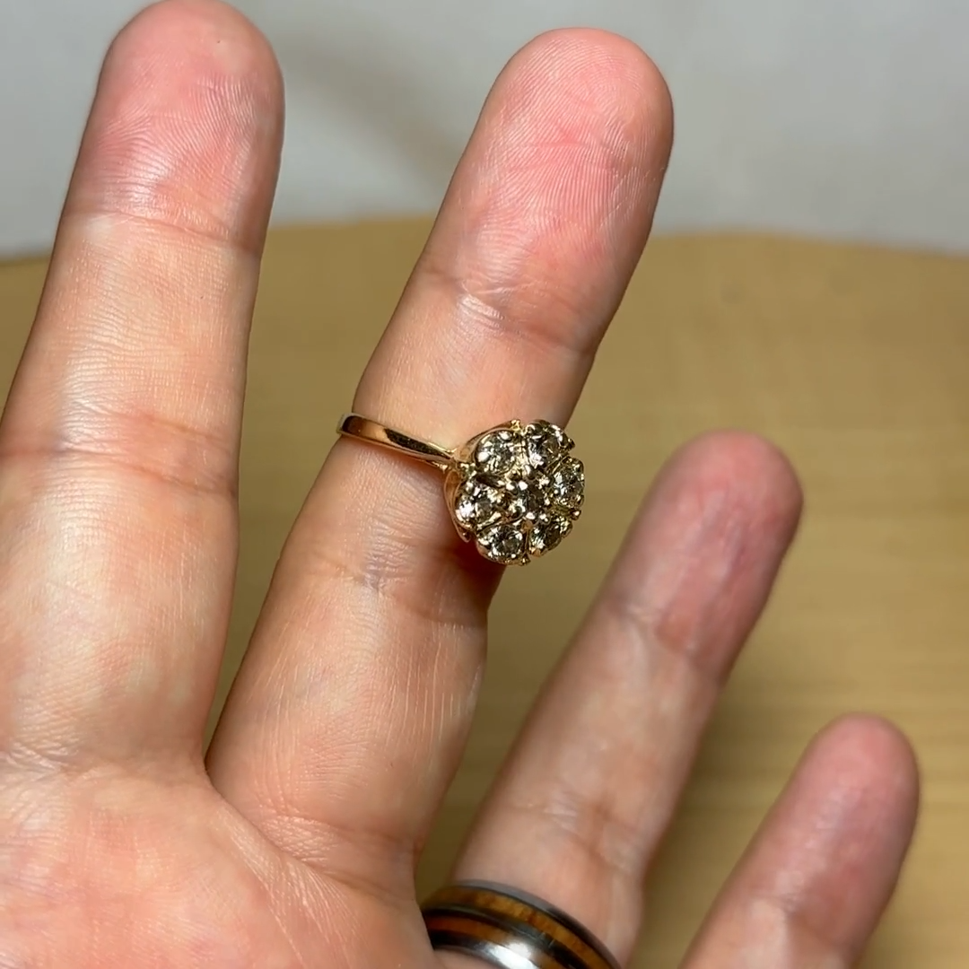 Estate 14K Yellow Gold 14 Yellow Brilliant Cut Diamond Cluster