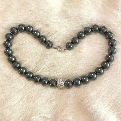 Vintage elegante Halskette stimmungsvoll dunkelgrau Glasperlen Strass Choker 5376 - Bild 2 von 7