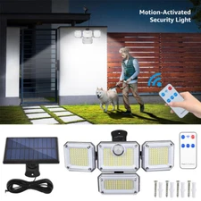 Solar Lights Outdoor Waterproof 333 LED 4 Heads Motion Sensor Security Wall Lamp