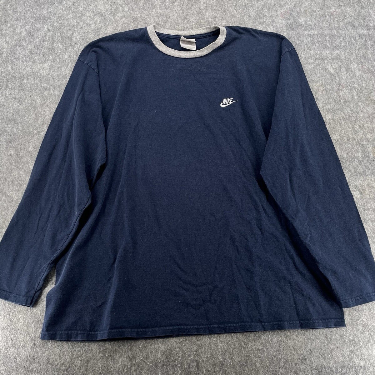 トップス NIKE LOGO PRINT LONG T-SHIRT NAVY L Nike Mens Navy Blue Logo Silver Tag Long Sleeve T Shirt Size