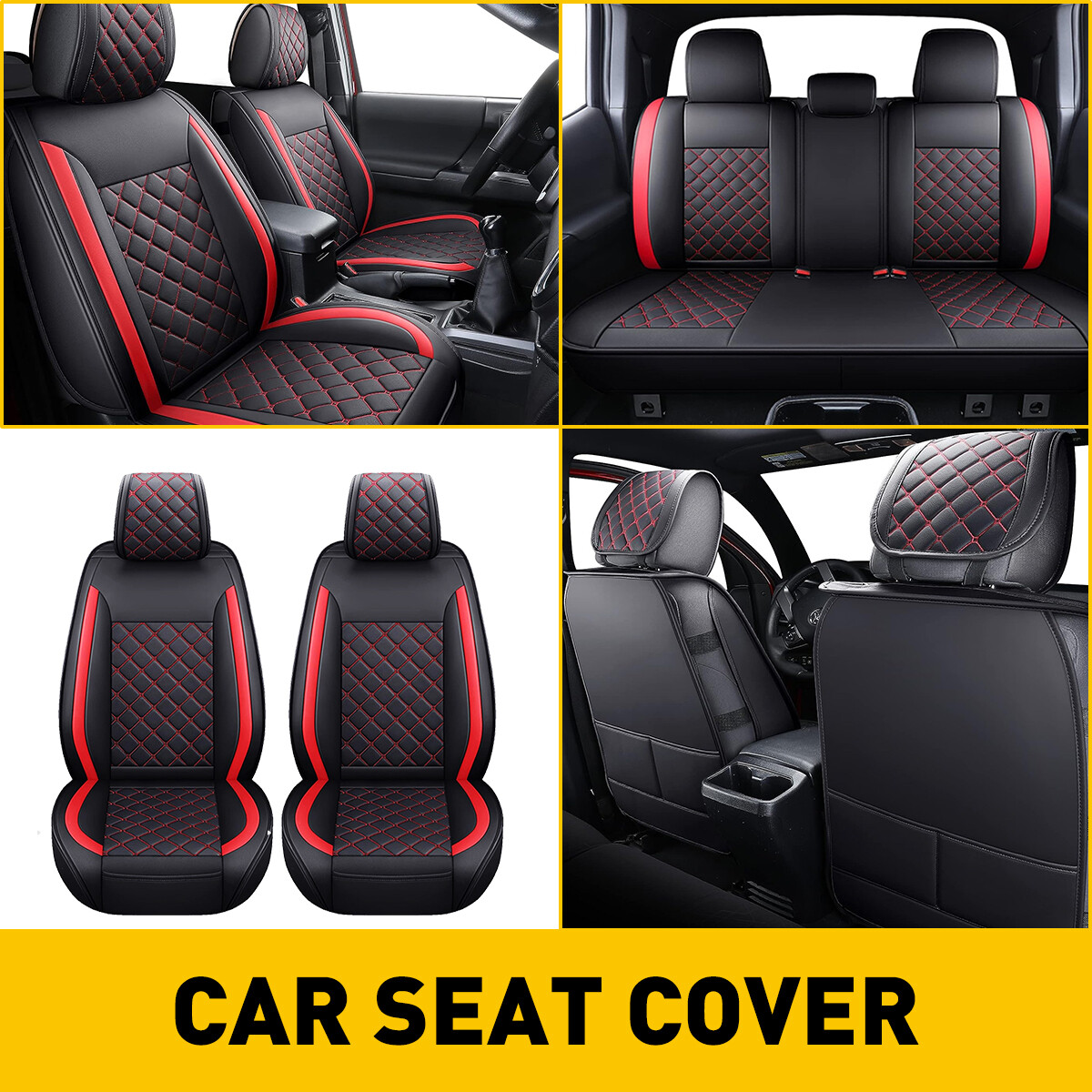 Car Seat Cover PU Leather Full Set Fits 2007-2023 Toyota Tacoma Crew Cab 4-Door-image