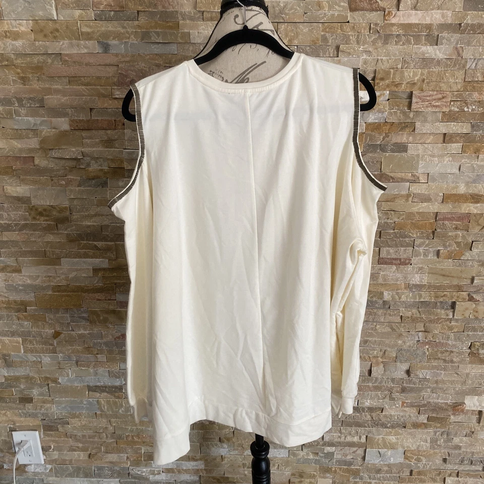 Blusa túnica camponesa longa NeNe Leakes ombros frios contas douradas 3X - Imagem 4 de 4