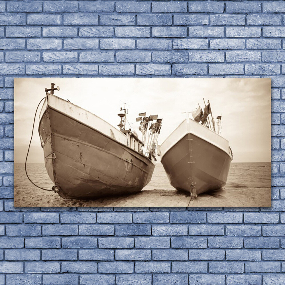 Tableau sous verre paysage bateaux 140x70cm anti-poussière pour grand mur vide