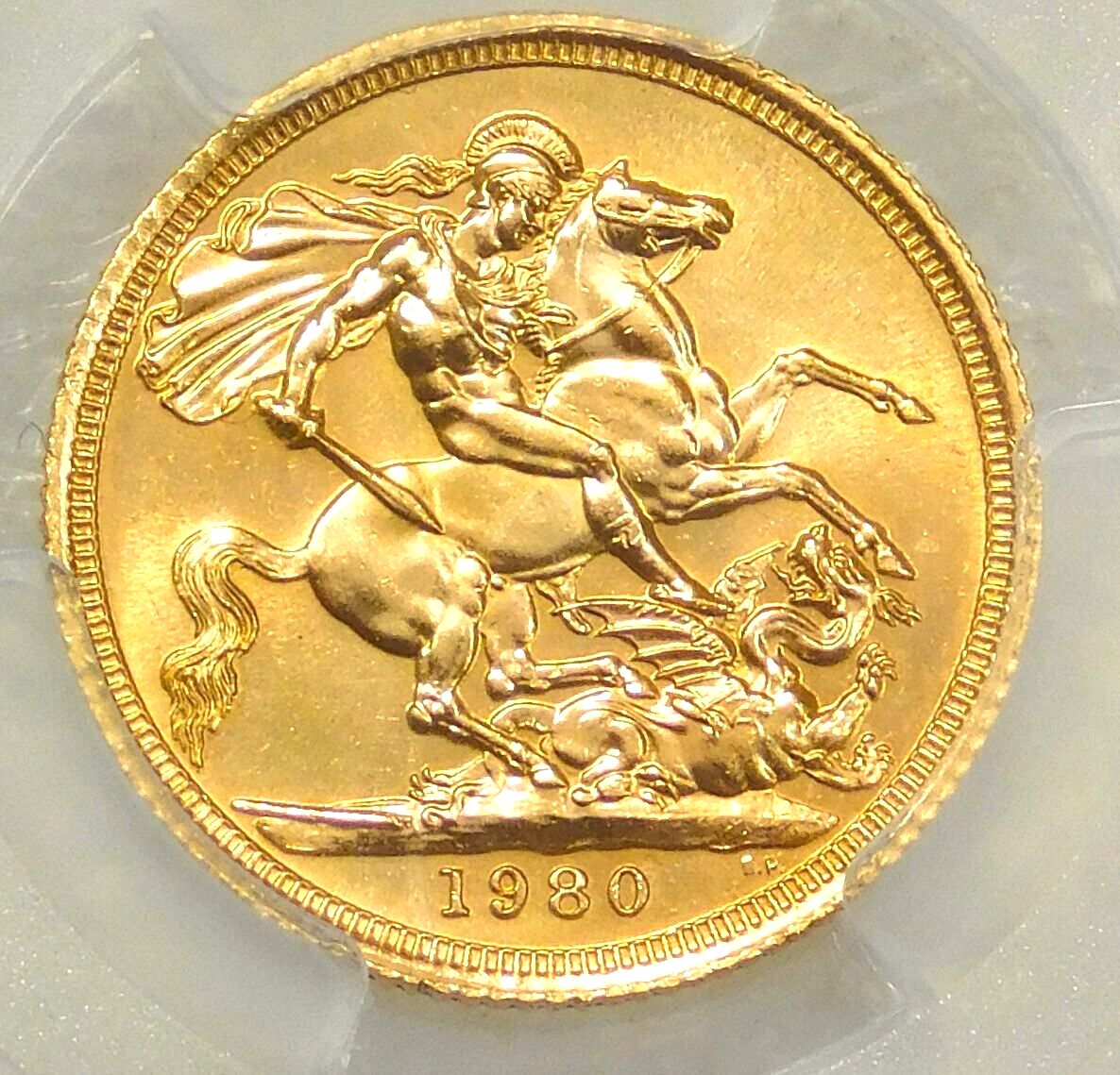 1980年代のヴィンテージのウェイド貯金箱 Lady Hillary 1980 Queen Elizabeth Gold Sovereign PCGS MS66 Great Luster