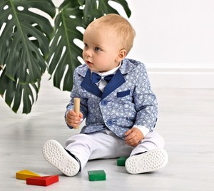 Abito Battesimo Maschietto 4pz Bianco Blu Giacca Cotone Fantasia Circolare 2128 Ebay