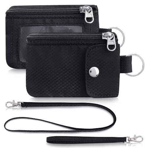 Slim RFID Blocking Minimalist Wallet with Keychain for Men and Women in Black