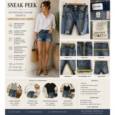 Sneak Peek Mid Rise Distressed Bermuda Denim Shorts Sz M 8 Inseam Stretch