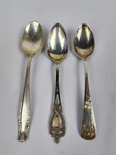 3 Vintage Sterling silver SPOONS Wallace Stradivari Lunt Monticello etched lily?