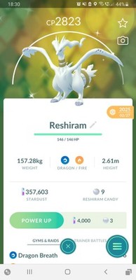  Shiny (Schillernd) Reshiram Pokemon GO  Mini PTC 80k
