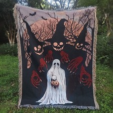 Halloween Ghost Woven Throw Blanket 51x63 Fri...