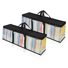 DVD Storage Bags Set of 2 Clear PVC Media Holder Case with Handles 2 Pack