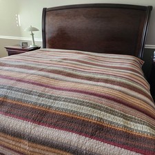Quilt Queen Size Neutrals Tan Green Striped Reversible Home Bedding 87 x 99