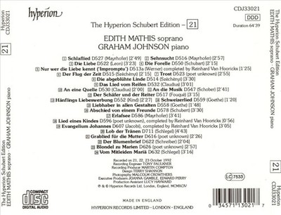 EDITH MATHIS SCHUBERT: THE COMPLETE SONGS, VOL. 21 NEW CD