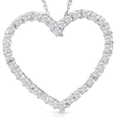 10K Weißgold 1/2 Kt TW Lab Grown Diamant Herz Anhänger 18'' Halskette