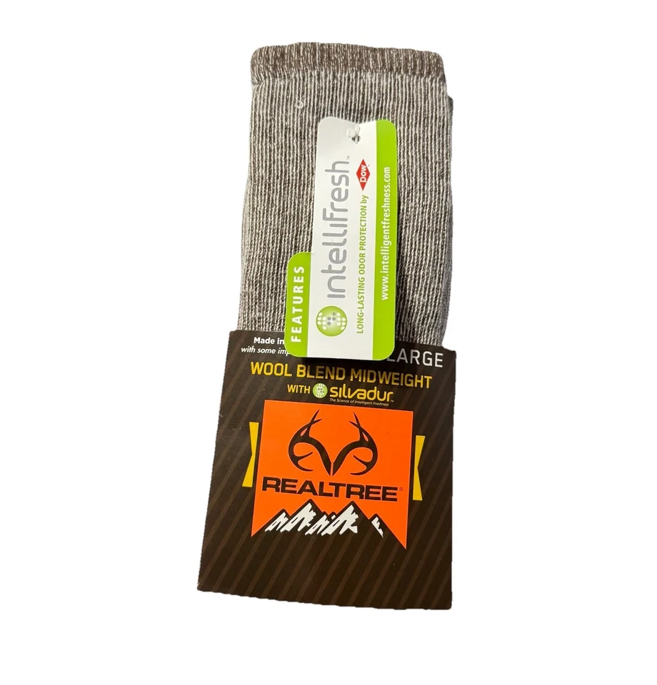2 Pair Realtree Socks Wool Blend Size L Brown w Silvadur Hunting Hiking USA Made - Image 2 of 4