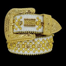 BB Simon Embellished Western Belt 34 Trojan Golden 380 Swarovski Crystals