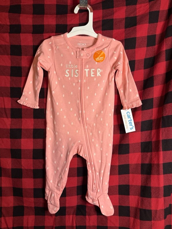 P2🎄Carters Baby Girls 6M Little Sister Footed Pajama 2 Way Zipper 6M NEW W TAGS