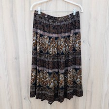 VTG Womens Boho Midi Skirt Size 16 Brown Paisley Floral Patchwork Whimsigoth