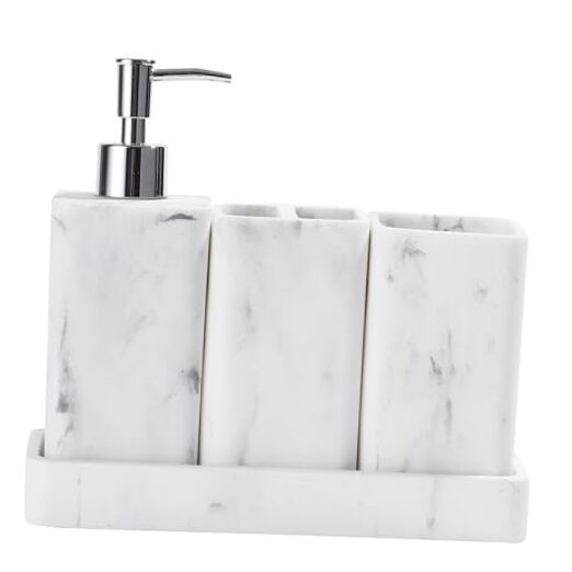 4-Piece White Bathroom Accessory Set with Soap Dispenser